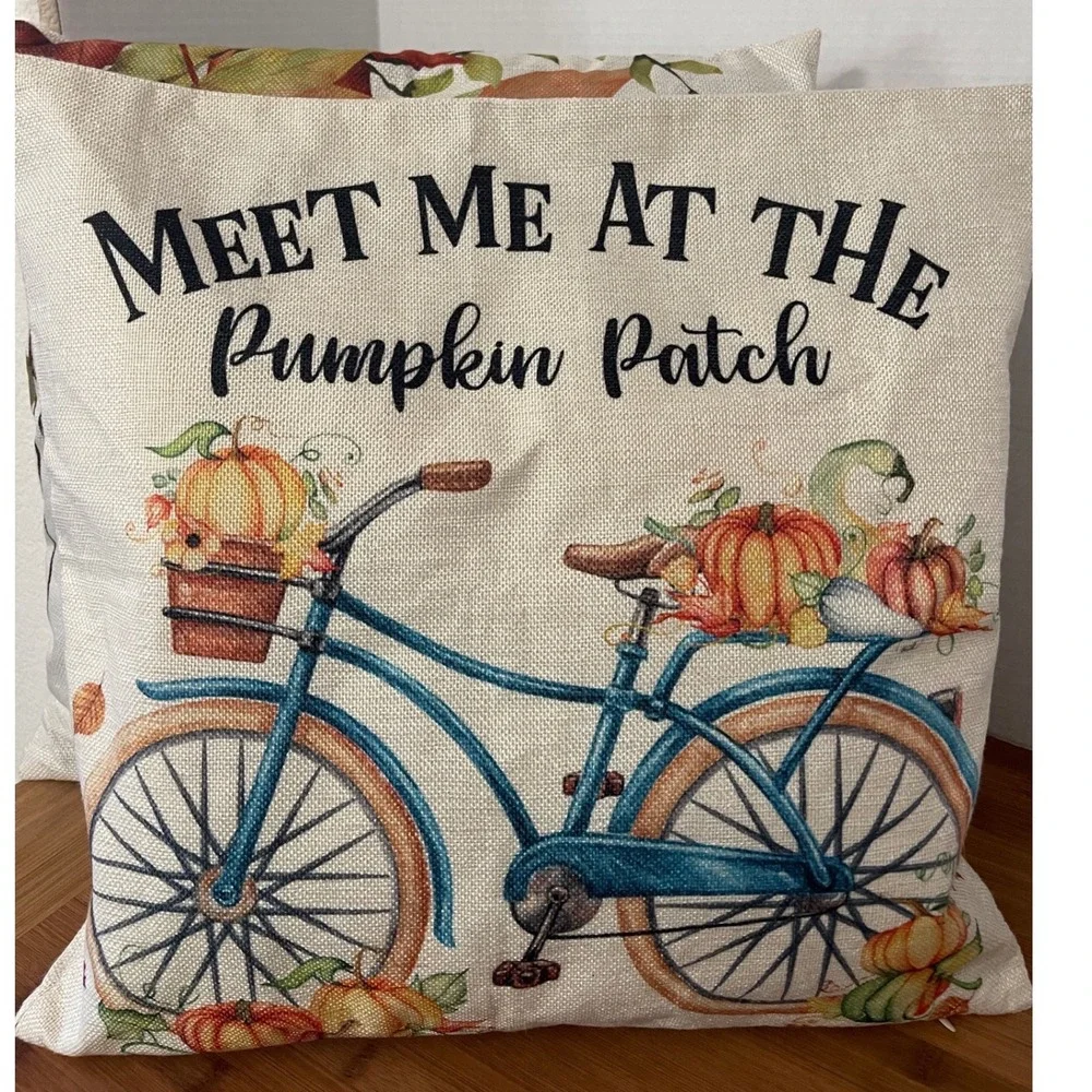 18x18 Fall Throw Pillow Covers w/Pillows included Set of 3 Autumn Leaves Pumpkin